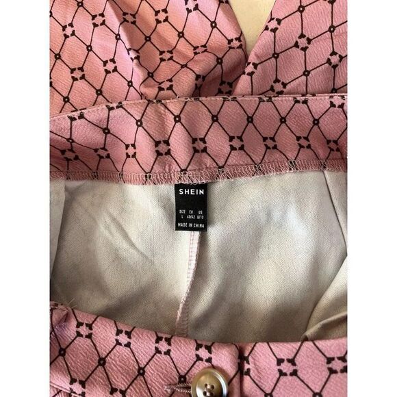 Shein Womens High Waist Shorts Size 8 10 Zip Up Polyester Pink Black Geometric - Picture 5 of 7